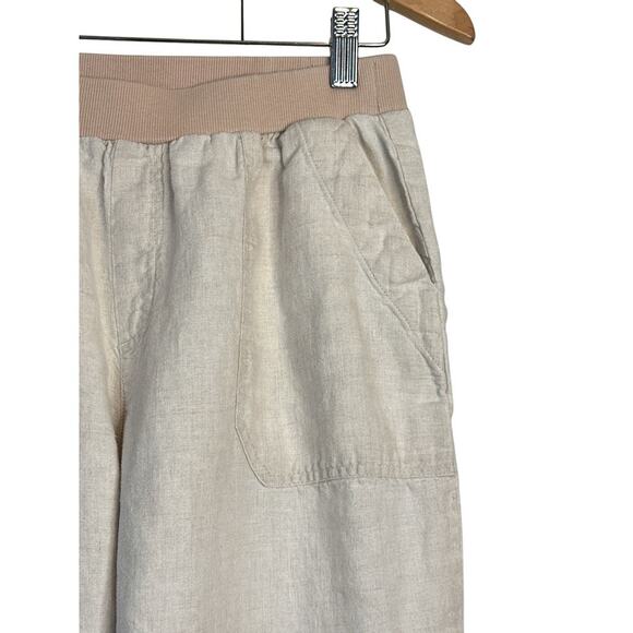 Coldwater Creek Women's Ribbed Knit Waistband Linen Pants Size 10 Petite Cream - Picture 3 of 8
